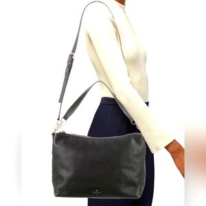Kate Spade Black 100% Pebbled  Leather Messenger 2 Way Shoulder Bag